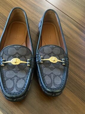 Coach Black & Charcoal Signature Canvas Horsebit Loafers